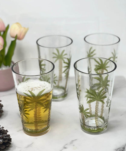Set of Four Clear and Green Palm Tree Acrylic Highball Glasses - Loft&Timber