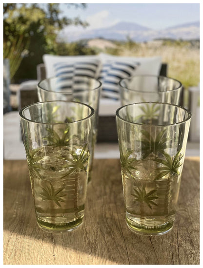 Set of Four Clear and Green Palm Tree Acrylic Highball Glasses - Loft&Timber