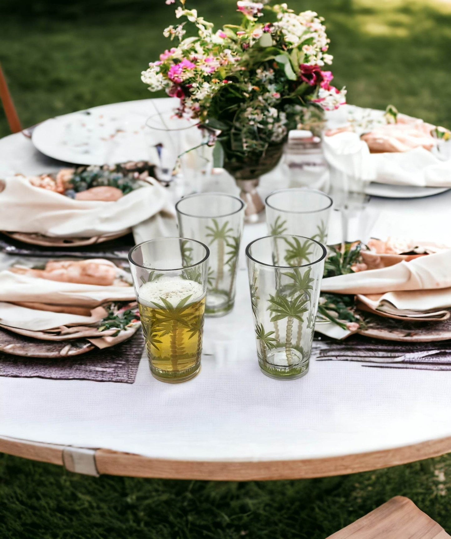 Set of Four Clear and Green Palm Tree Acrylic Highball Glasses - Loft&Timber