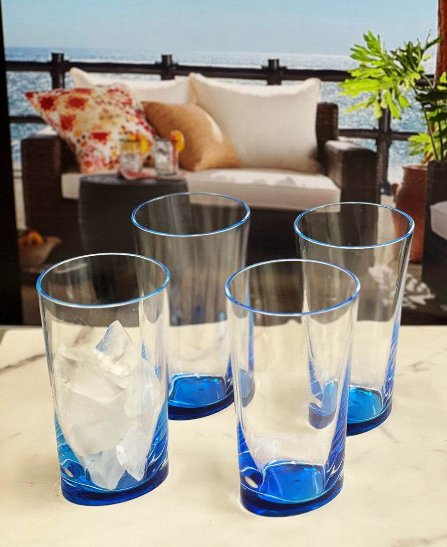 Set of Four Clear and Blue Acrylic Highball Glasses - Loft&Timber