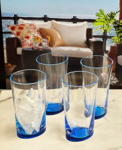 Set of Four Clear and Blue Acrylic Highball Glasses - Loft&Timber