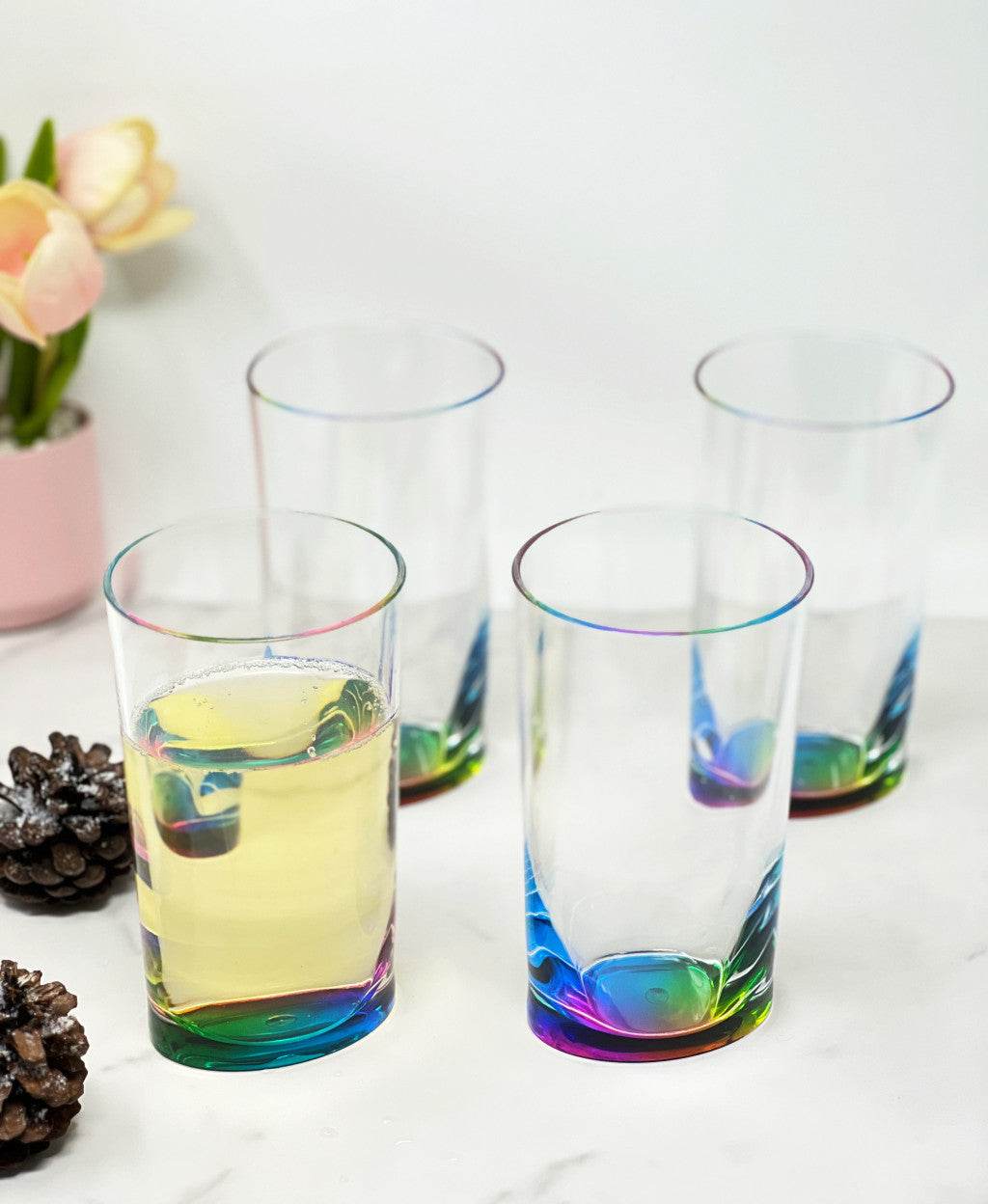 Set of Four Clear and Rainbow Acrylic Highball Glasses - Loft&Timber