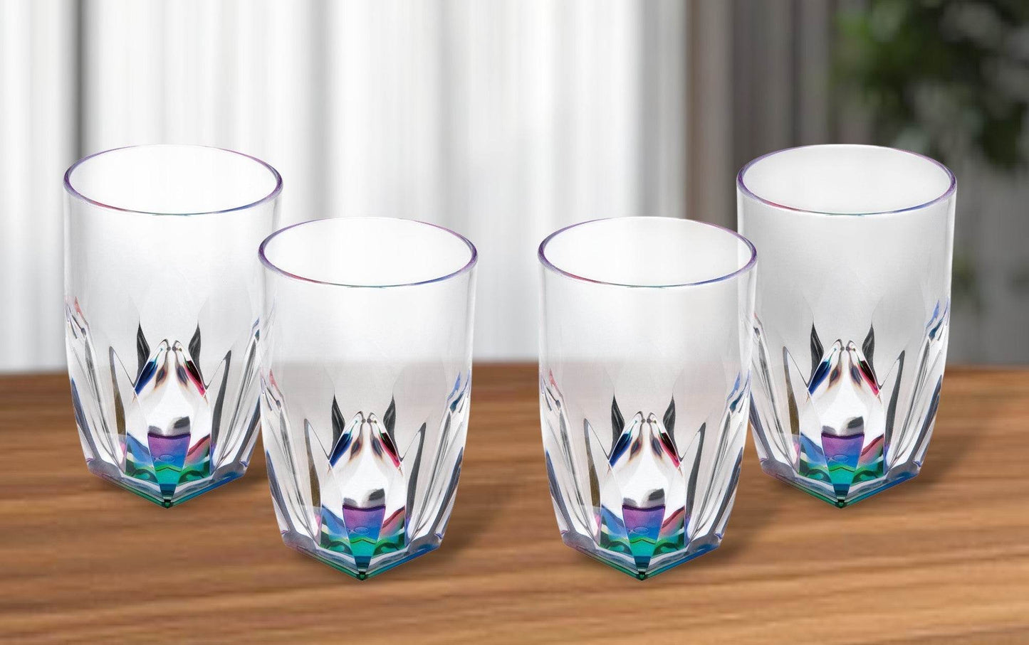 Set of Four Clear and Rainbow Geometric Acrylic Highball Glasses - Loft&Timber