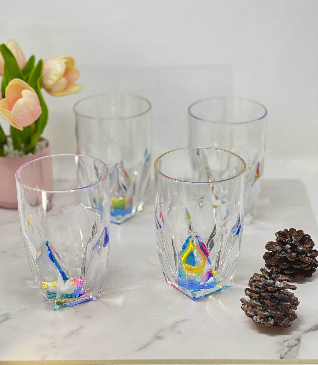 Set of Four Clear and Rainbow Geometric Acrylic Highball Glasses - Loft&Timber