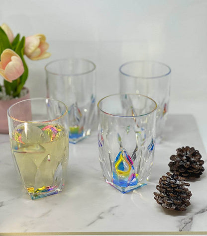Set of Four Clear and Rainbow Geometric Acrylic Highball Glasses - Loft&Timber