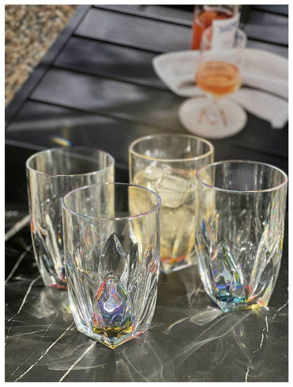 Set of Four Clear and Rainbow Geometric Acrylic Highball Glasses - Loft&Timber