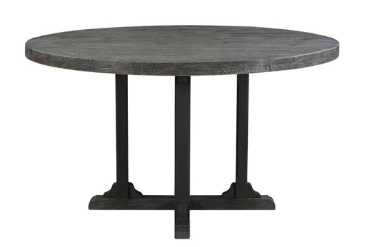 54" Black Rounded Solid Wood Pedestal Base Dining Table - Loft&Timber