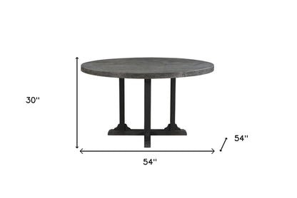 54" Black Rounded Solid Wood Pedestal Base Dining Table - Loft&Timber