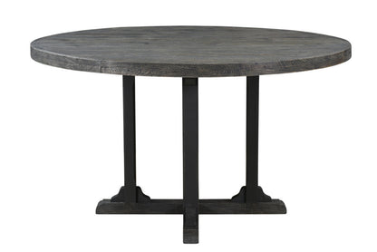 54" Black Rounded Solid Wood Pedestal Base Dining Table - Loft&Timber