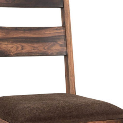 Set of Two Brown Upholstered Seat Ladder Back Dining Side Chairs - Loft&Timber