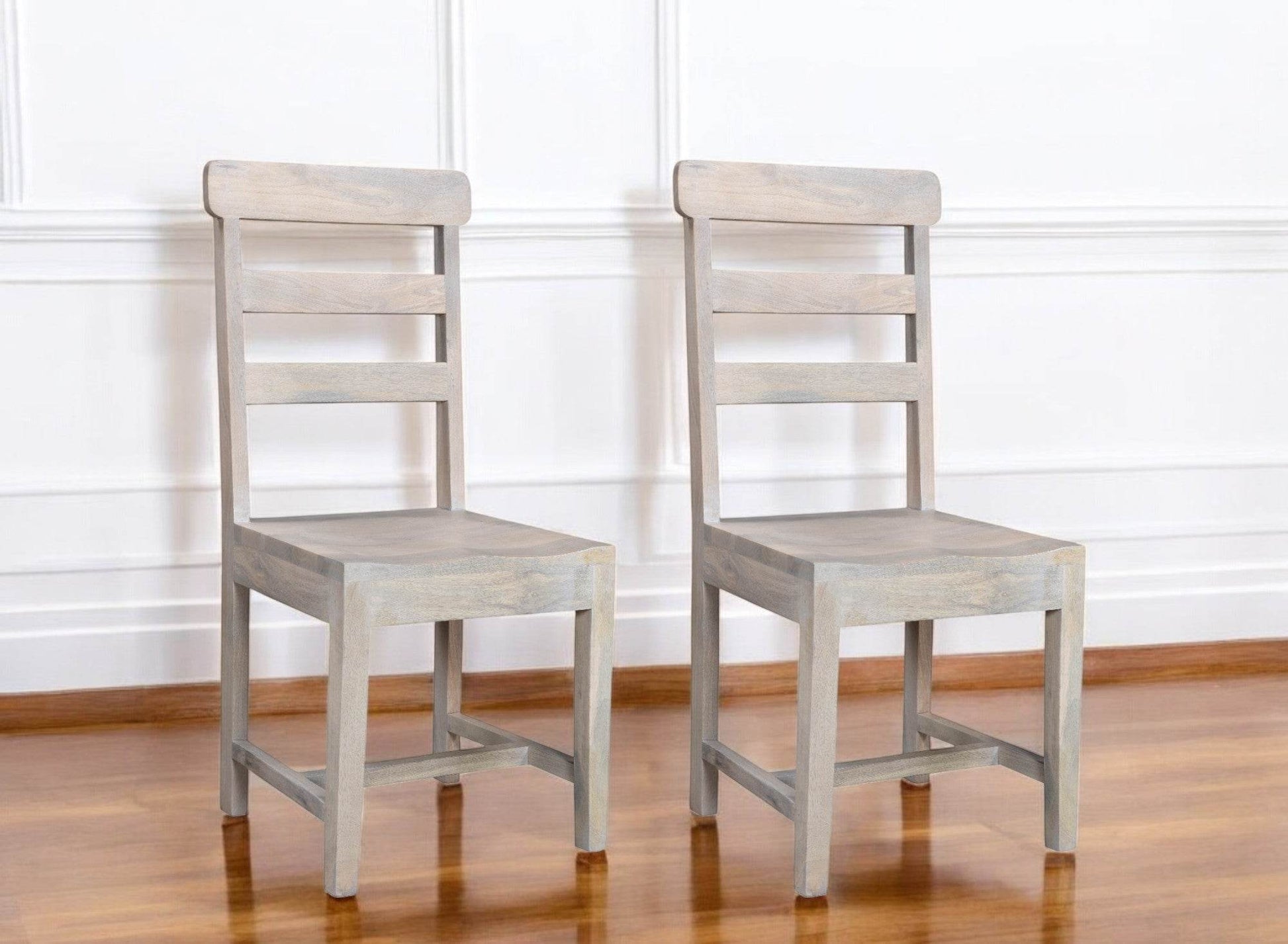 Set of Two White Wood Ladder Back Dining Side Chairs - Loft&Timber