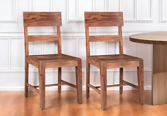 Set of Two Brown Wood Ladder Back Dining Side Chairs - Loft&Timber