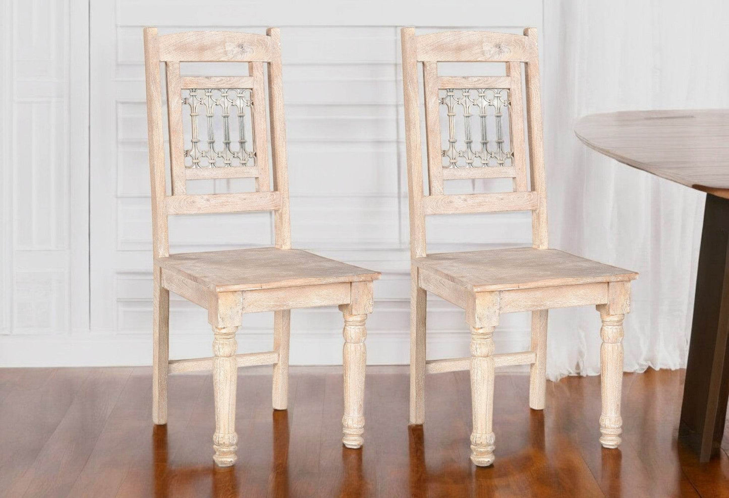 Set of Two White Wood Slat Back Dining Side Chairs - Loft&Timber