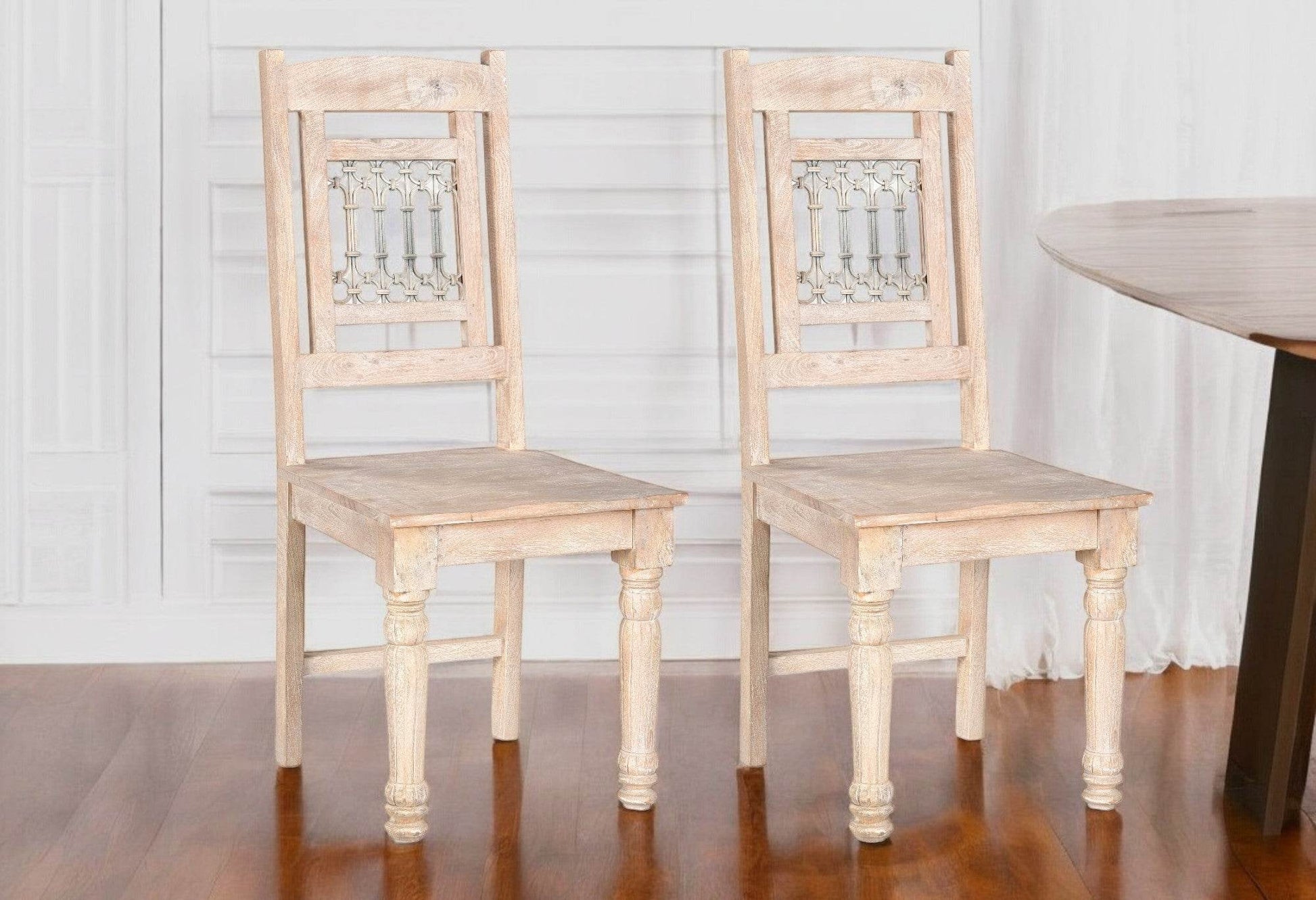 Set of Two White Wood Slat Back Dining Side Chairs - Loft&Timber