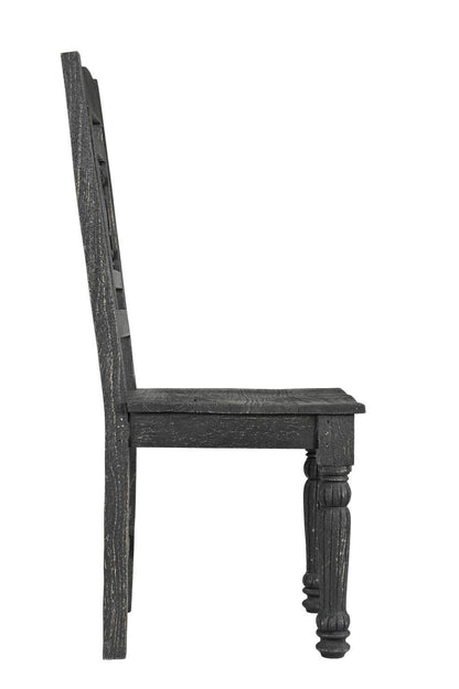 Set of Two Black Wood Slat Back Dining Side Chairs - Loft&Timber