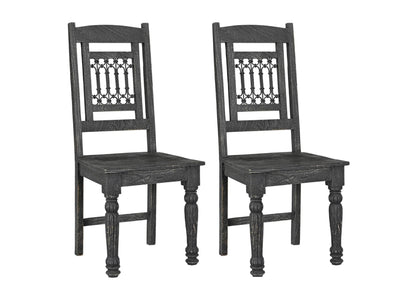 Set of Two Black Wood Slat Back Dining Side Chairs - Loft&Timber