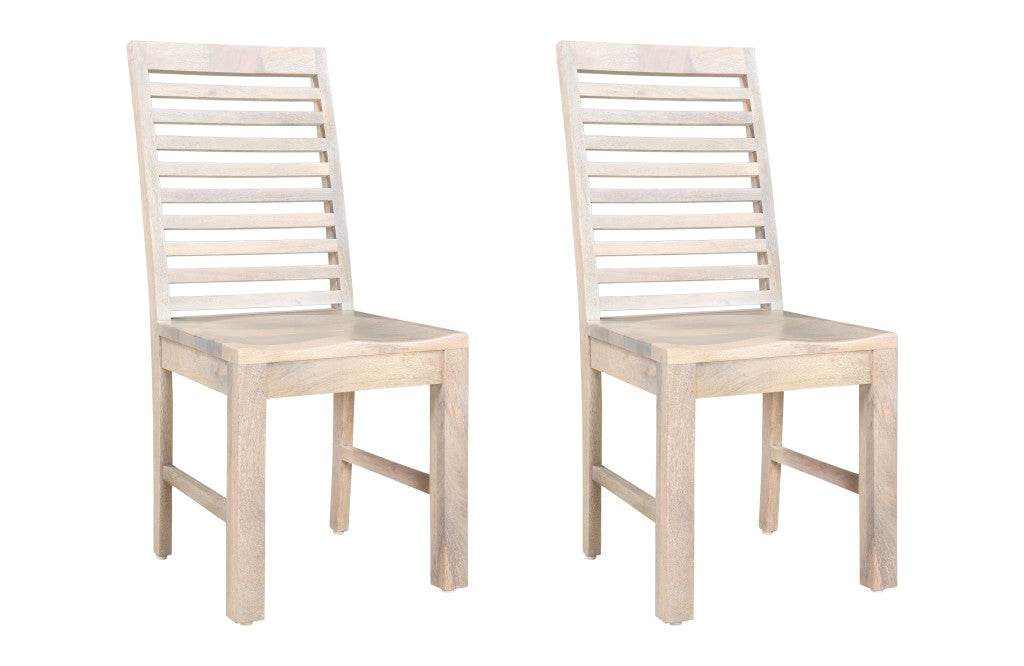 Set of Two White Wood Ladder Back Dining Side Chairs - Loft&Timber