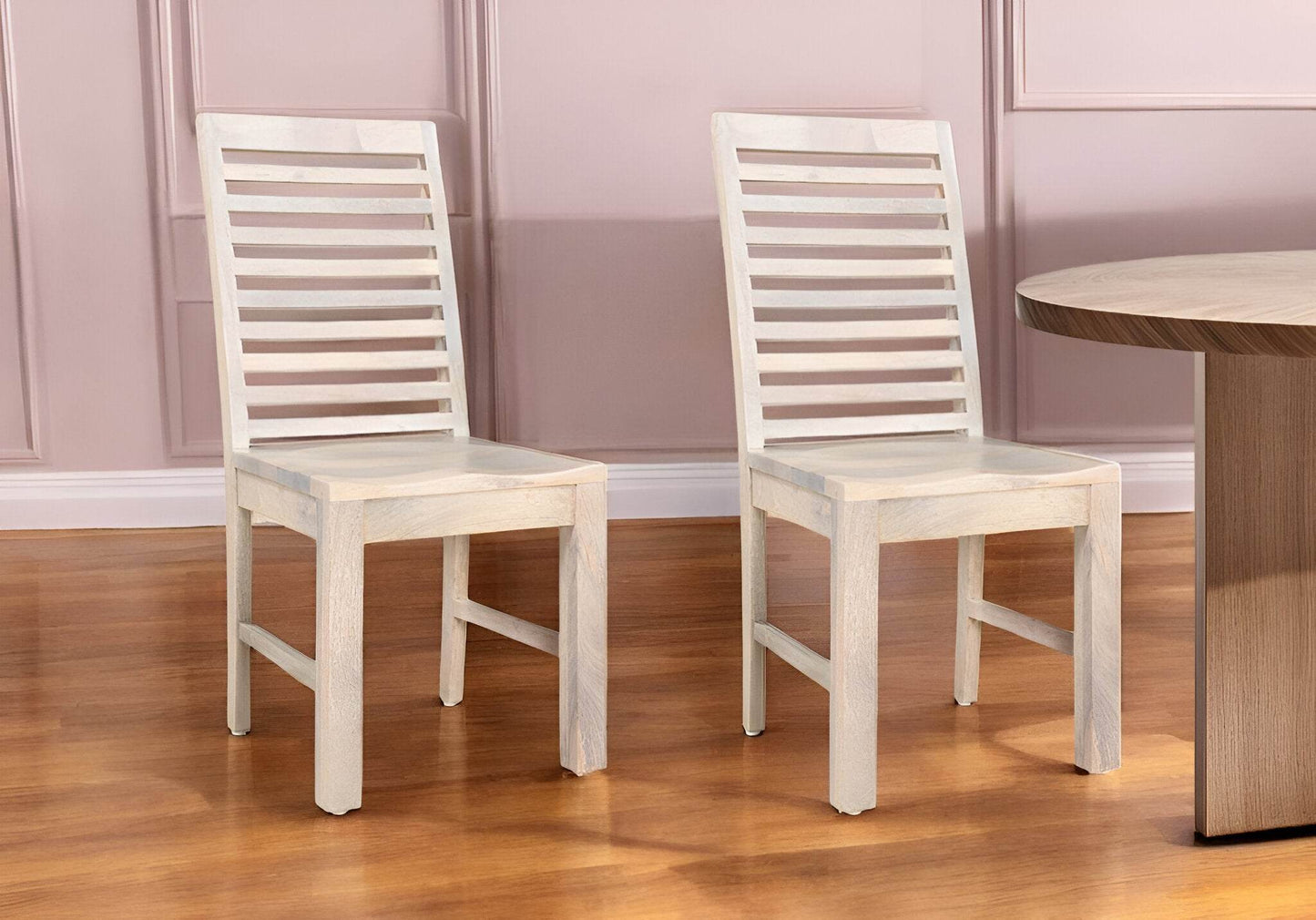 Set of Two White Wood Ladder Back Dining Side Chairs - Loft&Timber