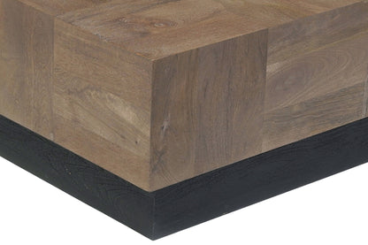 40" Dark Brown and Black Solid Wood Square Block Coffee Table - Loft&Timber