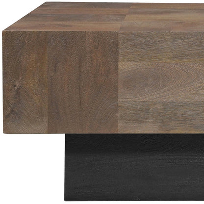 40" Dark Brown and Black Solid Wood Square Block Coffee Table - Loft&Timber