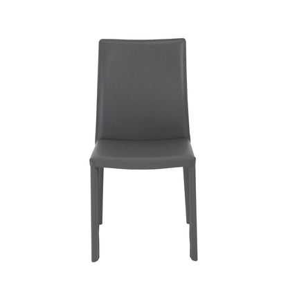 Set of Two Gray Upholstered Leather Dining Side Chairs - Loft&Timber