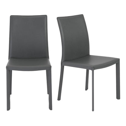 Set of Two Gray Upholstered Leather Dining Side Chairs - Loft&Timber