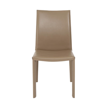 Set of Two Taupe Upholstered Leather Dining Side Chairs - Loft&Timber