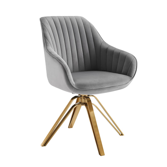 23" Gray Velvet And Gold Swivel Arm Chair - Loft&Timber