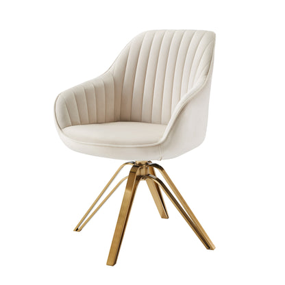 23" Off White And Gold Velvet Swivel Arm Chair-6
