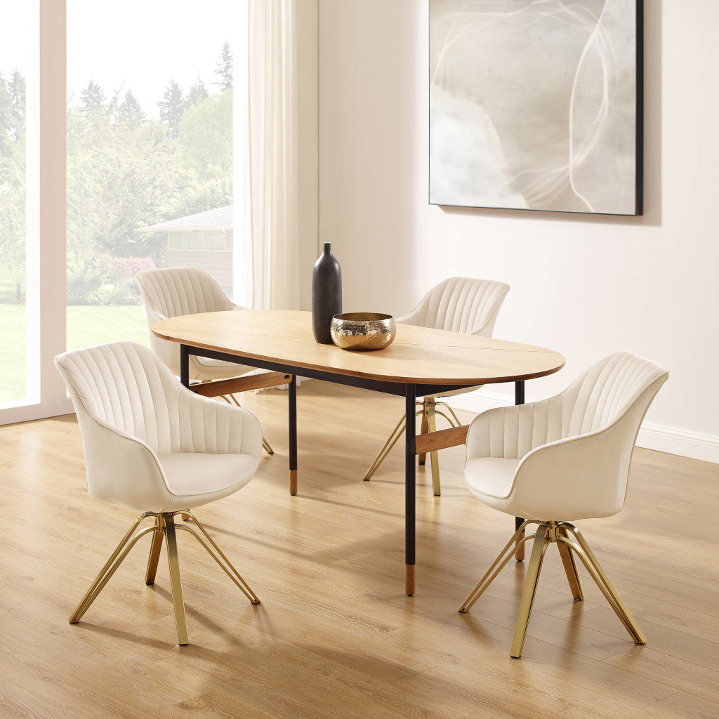 23" Off White And Gold Velvet Swivel Arm Chair-8