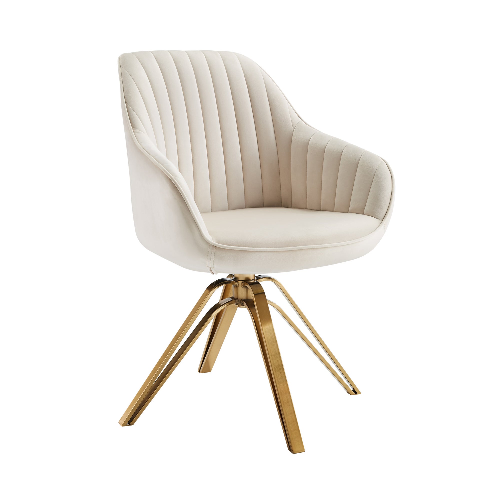 23" Off White And Gold Velvet Swivel Arm Chair-1