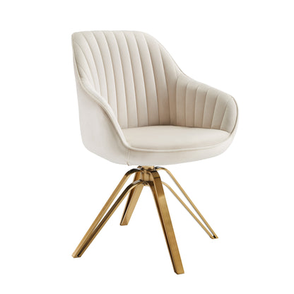 23" Off White And Gold Velvet Swivel Arm Chair-1