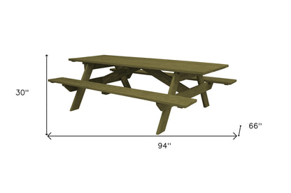 94" Green Solid Wood Outdoor Picnic Table-3