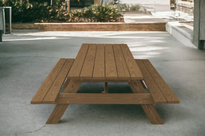 94" Brown Solid Wood Outdoor Picnic Table-0