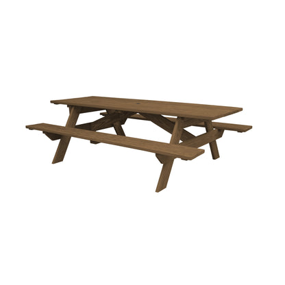 94" Brown Solid Wood Outdoor Picnic Table with Umbrella Hole-2