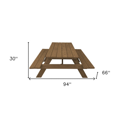 94" Brown Solid Wood Outdoor Picnic Table with Umbrella Hole-3