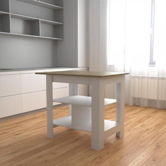 35" Natural and White Wood Kitchen Island With Storage - Loft&Timber