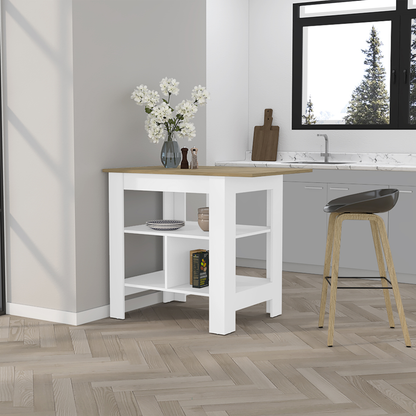 35" Natural and White Wood Kitchen Island With Storage - Loft&Timber