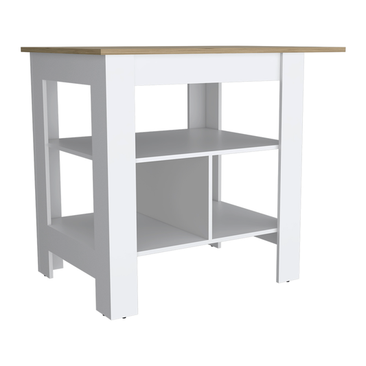 35" Natural and White Wood Kitchen Island With Storage - Loft&Timber