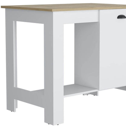 Set of Two Oak and White Wood Kitchen Island And Pantry Cabinet - Loft&Timber