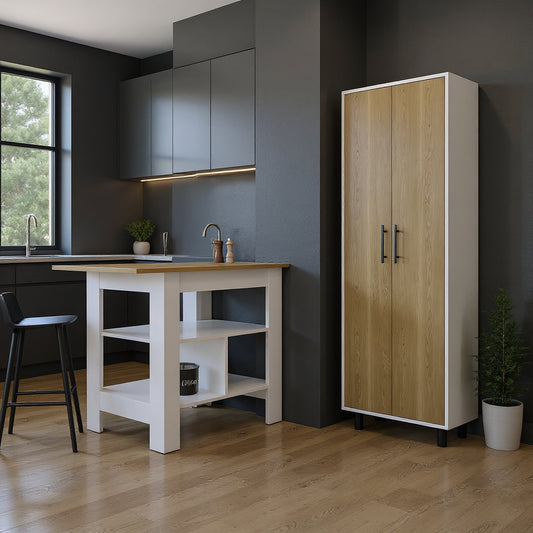 41" Natural and White Wood Kitchen Island Set With Storage - Loft&Timber
