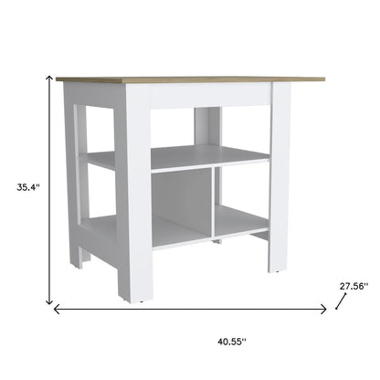41" Natural and White Wood Kitchen Island Set With Storage - Loft&Timber