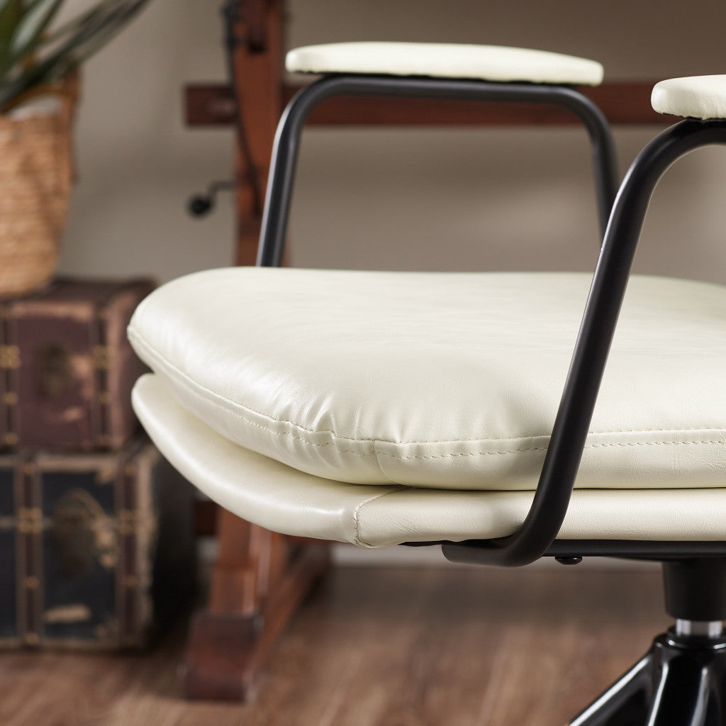 23" Off White Faux Leather And Brown Swivel Arm Chair - Loft&Timber