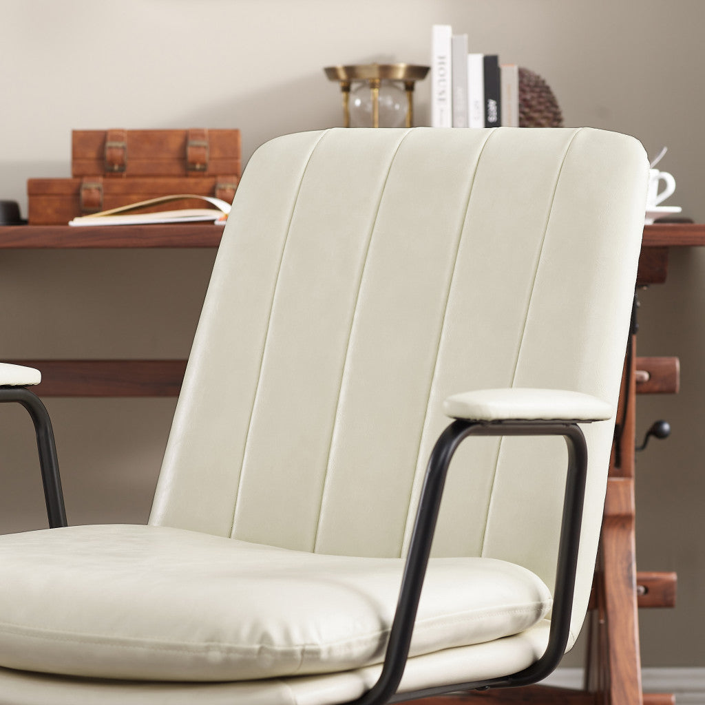 23" Off White Faux Leather And Brown Swivel Arm Chair - Loft&Timber