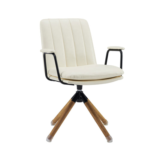 23" Off White Faux Leather And Brown Swivel Arm Chair - Loft&Timber