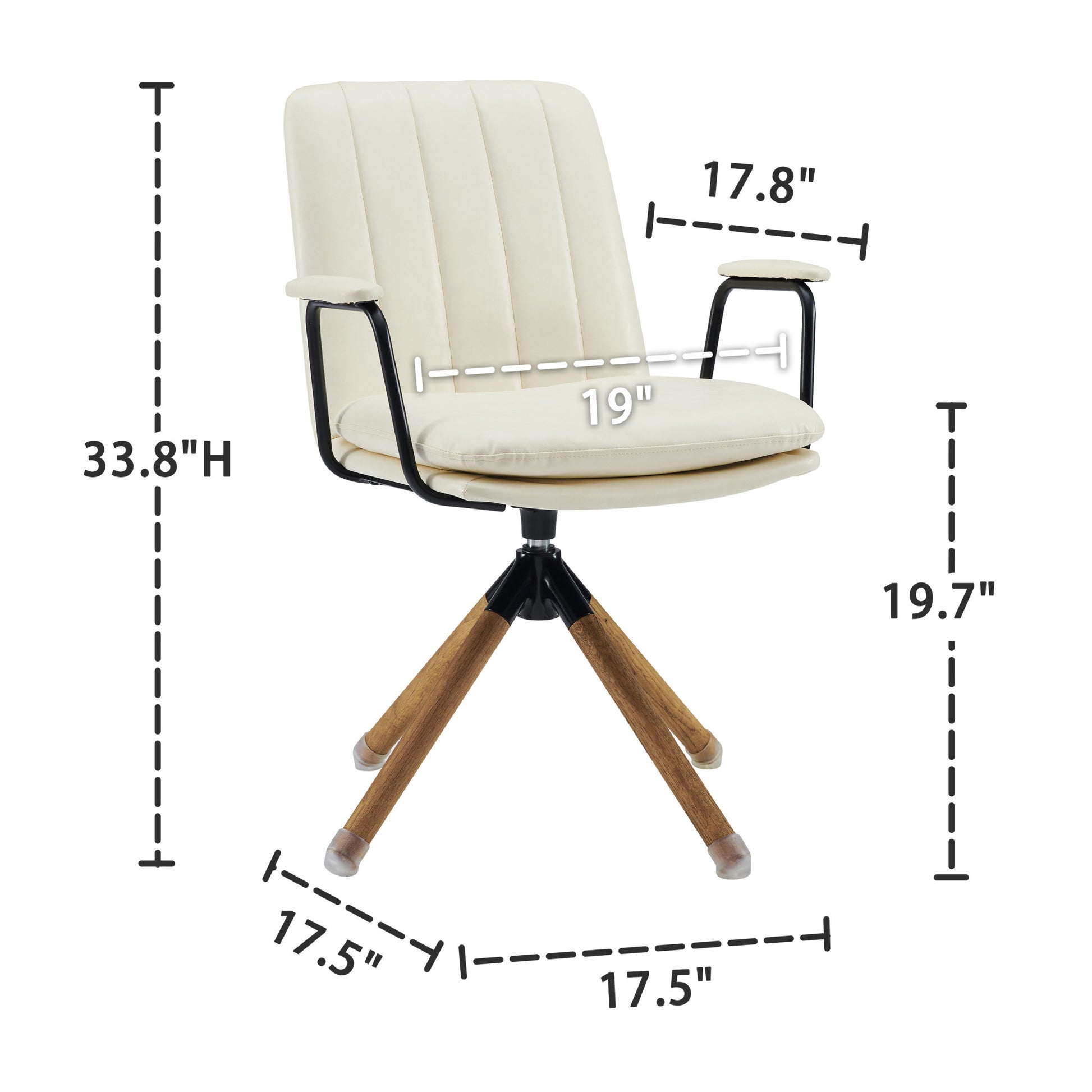 23" Off White Faux Leather And Brown Swivel Arm Chair - Loft&Timber