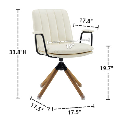 23" Off White Faux Leather And Brown Swivel Arm Chair - Loft&Timber