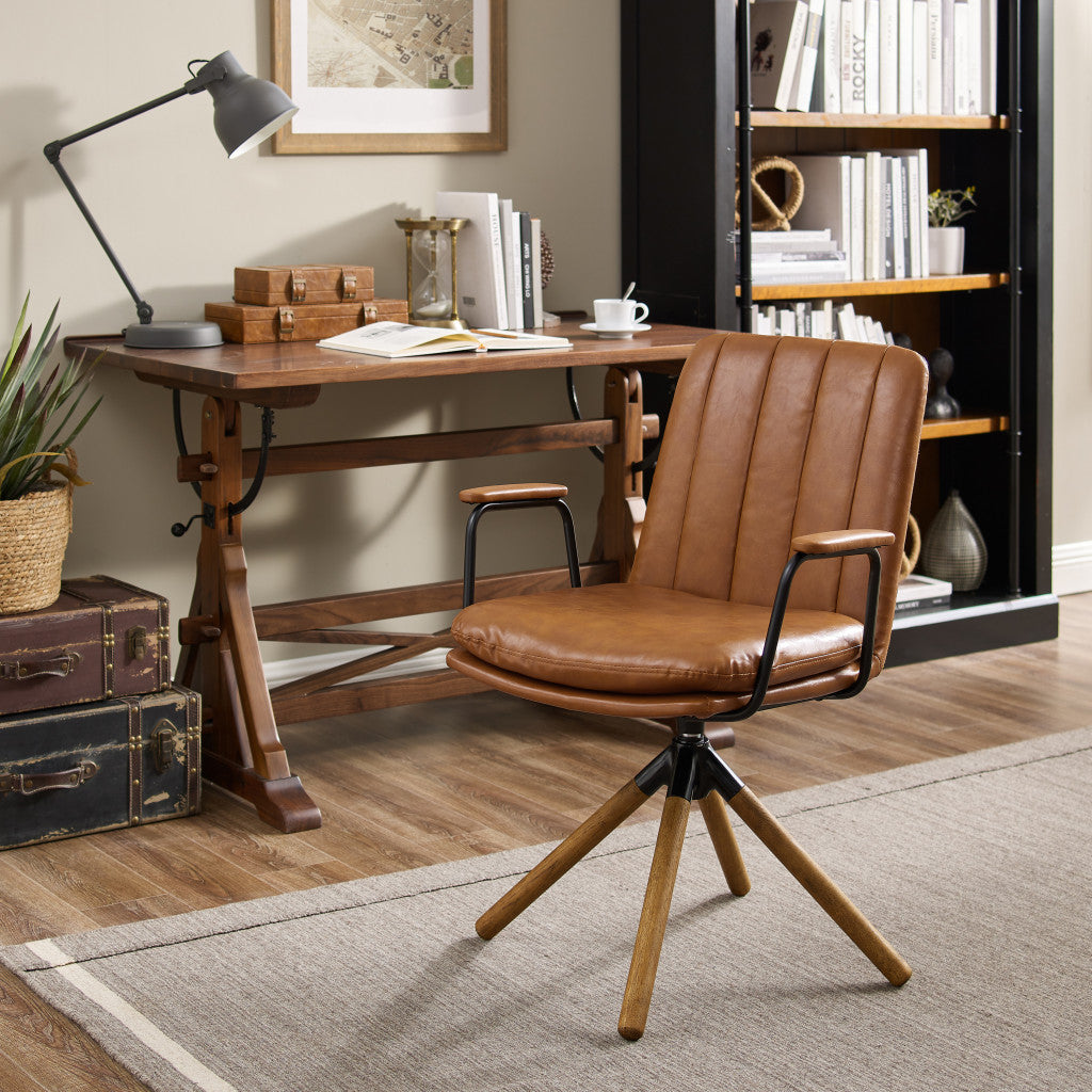 23" Brown Faux Leather Swivel Arm Chair - Loft&Timber