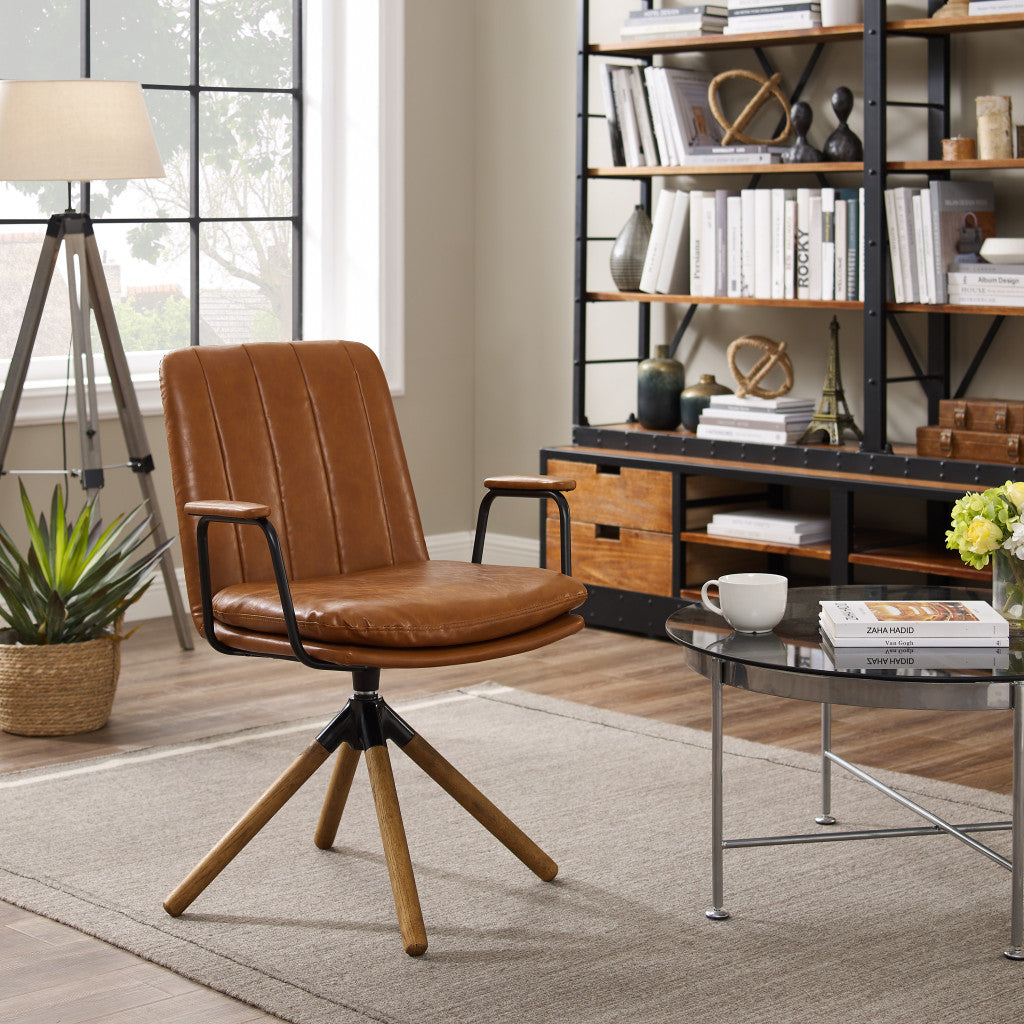 23" Brown Faux Leather Swivel Arm Chair - Loft&Timber