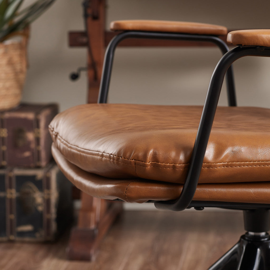 23" Brown Faux Leather Swivel Arm Chair - Loft&Timber